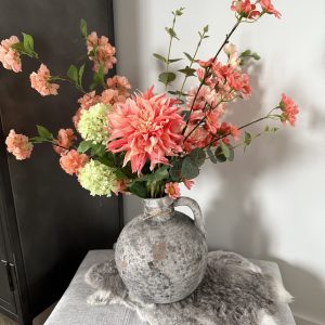 Peach Bliss – Zijde boeket in stenen kruik