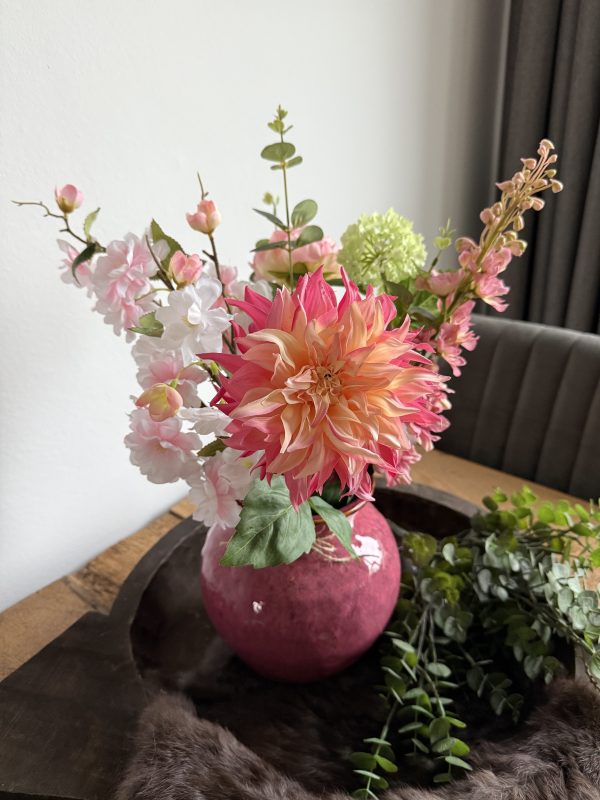 Pink Serenity – Zijde boeket in roze pot - Afbeelding 2